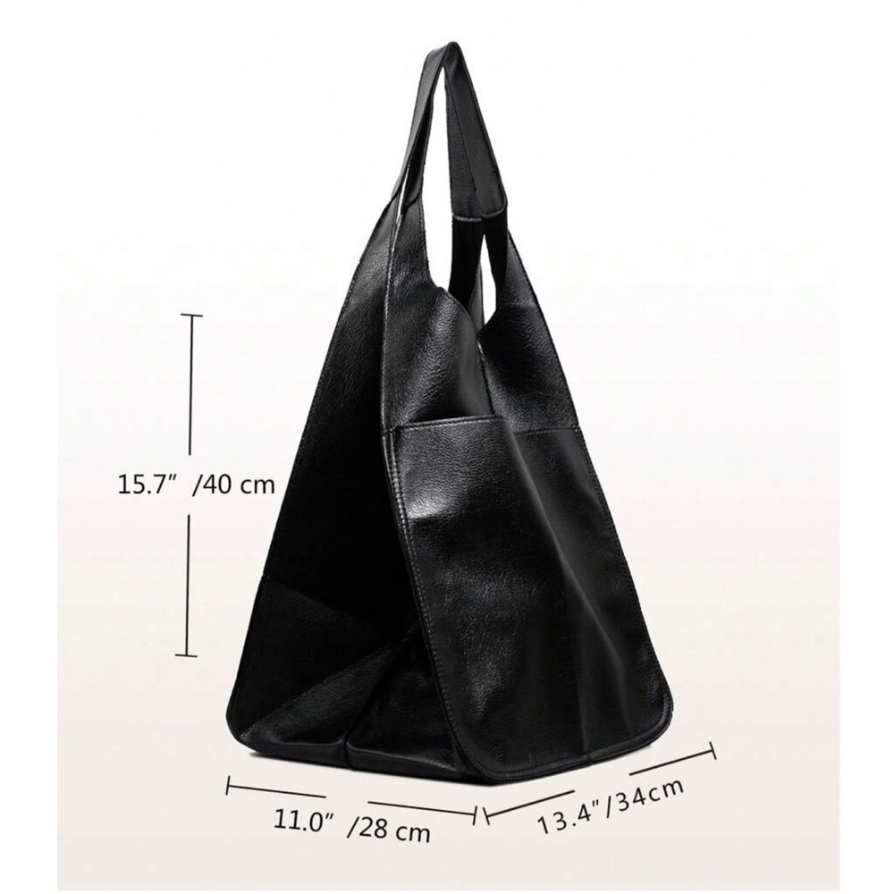 Luxe Vegan Leather Minimalist Oversized Tote Bag - Picture 11 of 12